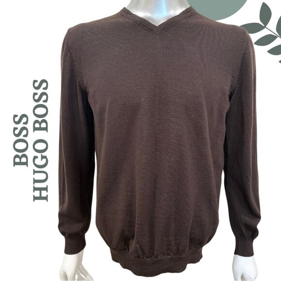 BOSS by Hugo Boss Lightweight V-Neck Pullover Slim Fit Sweater Brown Size  XXL - Picture 1 of 6